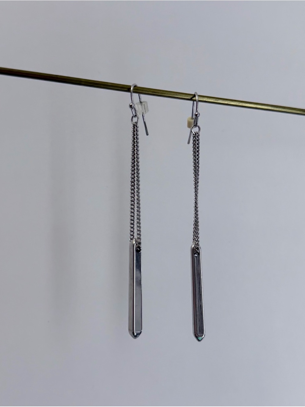 Long Silver Dangle Bar Earrings